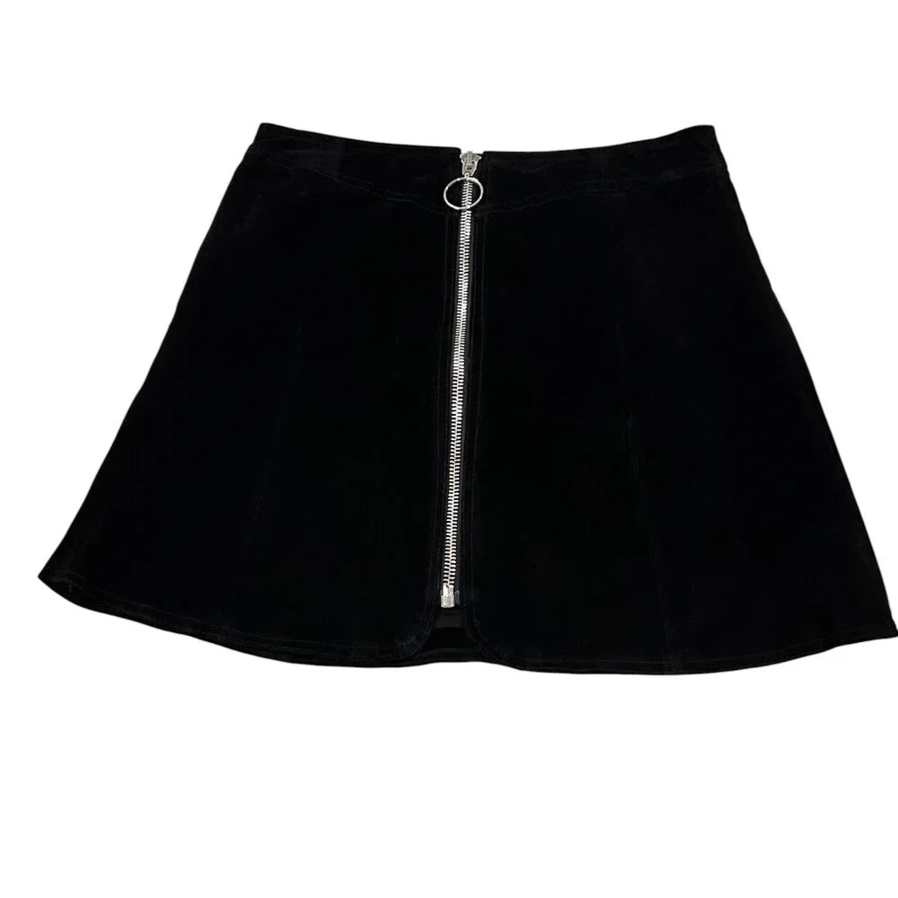 Zara Suede Leather A-line Mini Skirt, NWT, Black, S